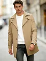 Classic khaki mid-length men trench coat with lapel collar and single-breasted design - S (US Size) / Khaki