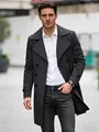 Klassieke zwarte double-breasted trenchcoat voor heren, stijlvolle zakelijke casual overjas - S (US Maat) / Grijs