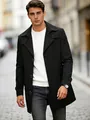 Classic black single-breasted mid-length trench coat for men in a stylish city street setting - S (US Size) / Black