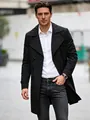 Klassieke zwarte double-breasted trenchcoat voor heren met een slanke pasvorm en revers - S (US Maat) / Zwart