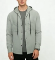 Classic men's light grey-green hooded long-sleeve casual shirt with dual chest pockets - S / Mint Green