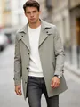 Men's light grey mid-length trench coat with classic lapel and single-breasted buttons - S (US Size) / Grey Green
