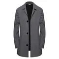 Trench-coat gris classique pour hommes, mi-long, boutonnage simple et col à revers - S (Taille US) / Gris