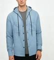 Classic men's light blue hooded long sleeve shirt with texture and black drawstring - S / Sky Blue