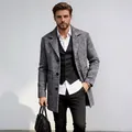 Herren Business-Casual Kurzmantel mit Karomuster, Weste und eleganter Hose - S / Grau