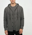 Men's charcoal grey long sleeve hooded shirt jacket with utility chest pockets - S / Gray