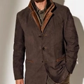 Men's retro dark brown fleece jacket in premium suede with stylish leather trim - S / Dark Brown