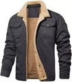 Men's dark grey winter workwear jacket with sherpa fleece lining and button pockets - S / Gray
