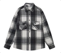 Camicia classica in flanella a scacchi bianchi e neri con doppie tasche sul petto - S / Nero