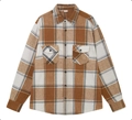 Camicia classica in flanella a quadri marroni con maniche lunghe e taschini sul petto - S / Cachi