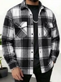 Classic black and white plaid flannel shirt for men with long sleeves and chest pockets - S / Black