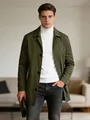 Men's olive green single-breasted trench coat with classic lapels for business casual style - S (US Size) / Army Green