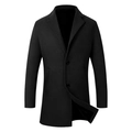 Classic black single-breasted wool trench coat for men with a slim fit and notched lapel - S (US Size) / Black