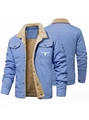 Men's light blue cargo winter jacket with fleece lining and bull head print - S / Sky Blue
