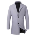 Classic men's single-breasted grey wool coat with notch lapels and a sleek tailored fit - S (US Size) / Light Gray