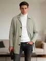 Classic men's single-breasted mid-length trench coat in light sage green with lapels - S (US Size) / Light Green