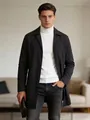 Classic black single-breasted trench coat with white turtleneck and grey slim jeans - S (US Size) / Black