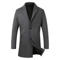 Classic dark grey men's single-breasted wool trench coat with notched lapels and buttons - S (US Size) / Dark Gray