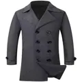Men's grey double-breasted wool coat with notch lapel and quilted lining - S (US Size) / Dark Gray