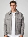 Men's stylish gray faux suede jacket with chest pockets and zipper closure - S / Gray