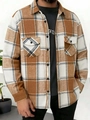 Classic men's long-sleeve plaid shirt with lapel collar and double chest pockets - S / Khaki