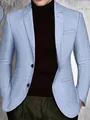 Men's light blue casual business suit with textured fabric and classic two-button design - XS / Sky Blue