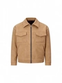 Men's brown faux suede jacket with full zipper and large flap pockets for casual style - S / Khaki
