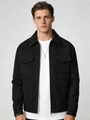 Men's black faux suede jacket with zipper closure and large front flap pockets - S / Black