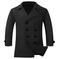 Men's dark grey slim fit double-breasted wool blend pea coat for autumn and winter fashion - S (US Size) / Black