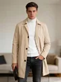 Classic khaki long trench coat with single-breasted design for stylish men's casual wear - S (US Size) / Khaki