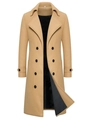 Men's double-breasted wool blend overcoat in camel with classic notch lapel design - S / Khaki