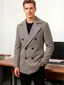 Heren wollen overjas met dubbele rij knopen in grijs, slim fit met geweven textuur - S (US Maat) / Grijs Koffie