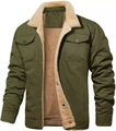 Olive green men's cargo jacket with warm faux fur lining and functional chest pockets - S / Army Green