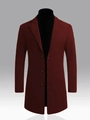 Elegant burgundy mid-length wool coat for men with lapel collar and three-button closure - XS (US Size) / Brown