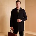 Classic men's black single-breasted mid-length trench coat for business casual style - S (US Size) / Black