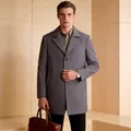 Classic men's single-breasted grey trench coat for business style with lapel collar - S (US Size) / Gray