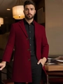 Mens burgundy mid-length notch lapel trench coat in stylish business casual slim fit style - XS / Burgundy