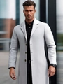 Men's light grey slim fit wool coat with stand collar for business and casual wear - XS / Light Gray