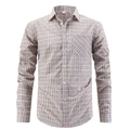 Camisa de hombre de manga larga a cuadros en beige y azul con un bolsillo frontal - S / Caqui