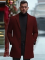 Classic burgundy wool trench coat for men with a slim fit and single-breasted design - XS (US Size) / Dark Red
