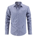 Camisa de cuadros violeta claro para hombre con manga larga y bolsillo frontal - S / Gris claro