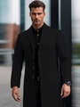 Elegant black mid-length wool coat with a stand collar and classic single-breasted buttons - XS / Black