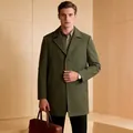 Classic olive green single-breasted trench coat for men with a business lapel collar - S (US Size) / Army Green