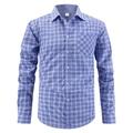 Camisa de cuadros azul para hombre de manga larga con cuello clásico y bolsillo frontal - S / Azul Cielo