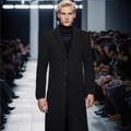 Men's slim fit black long wool coat with notched lapels and stylish metallic buttons - XS (US Size) / Black