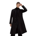 Classic mens long black wool coat with single breasted button design and slim fit - XS / Black