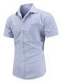 Men's business casual short sleeve shirt with blue white grid and chest pocket - S / Blue