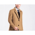 Classic camel wool blend overcoat with notched lapels and two-button closure for men - XS (US Size) / Khaki