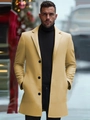 Elegant men khaki mid-length wool coat with a classic lapel and single-breasted design - XS (US Size) / Khaki