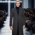 Men's slim fit dark grey wool blend coat with three-button closure in mid-length style - XS (US Size) / Dark Gray